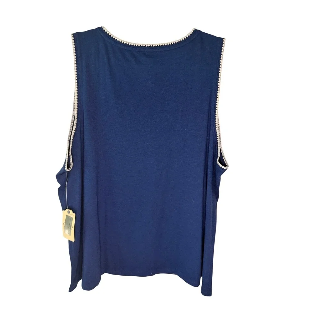 NWT‎ St John's Bay Navy Blue Contrast Stitch Scallop Tank Top Plus Size 2X